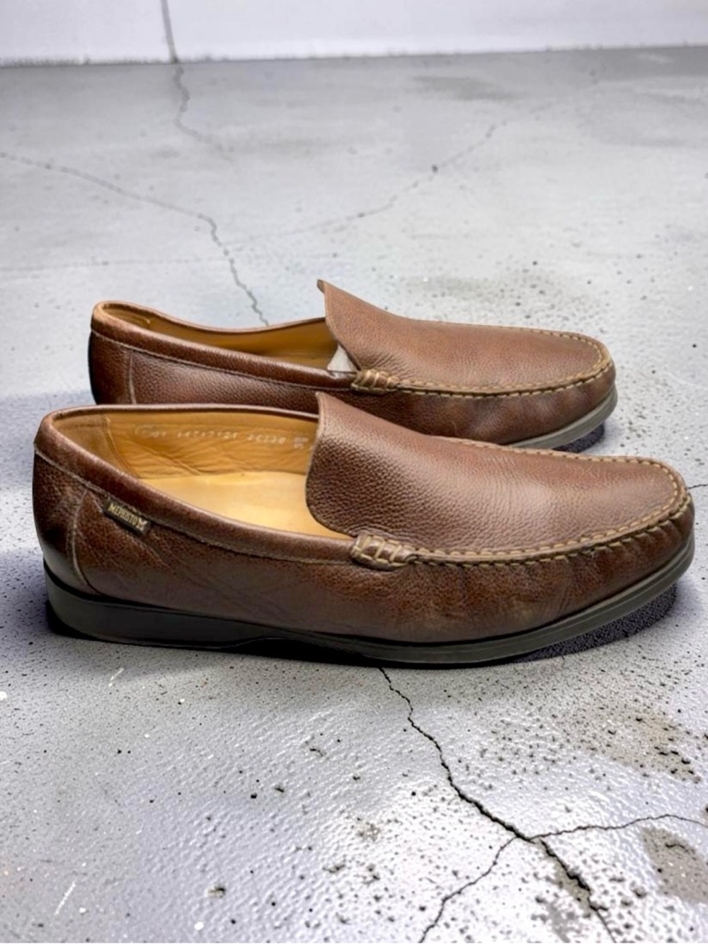 Mephisto Henri Chestnut Brown Pebbled Leather Slip-On Loafers Size 11.5